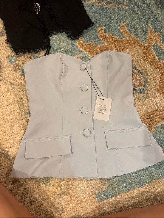 All The Ways Dresses & Skirts - Strapless Light Blue Corset-Style Top with Front Buttons